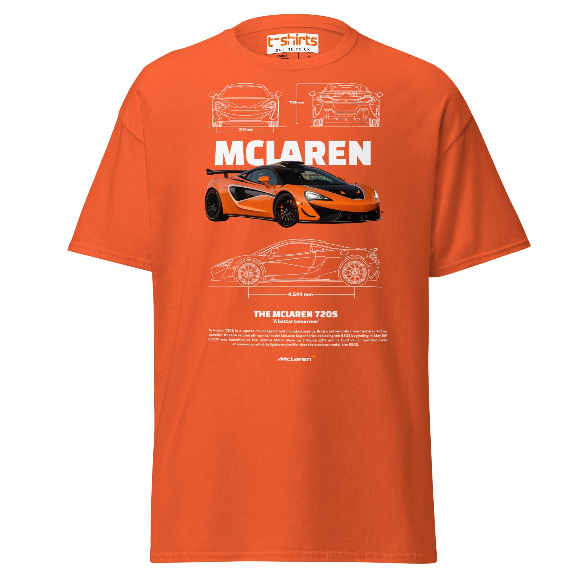 McLaren 720S T-Shirt | British Supercar Enthusiast Tee - Orange - T-Shirts Online