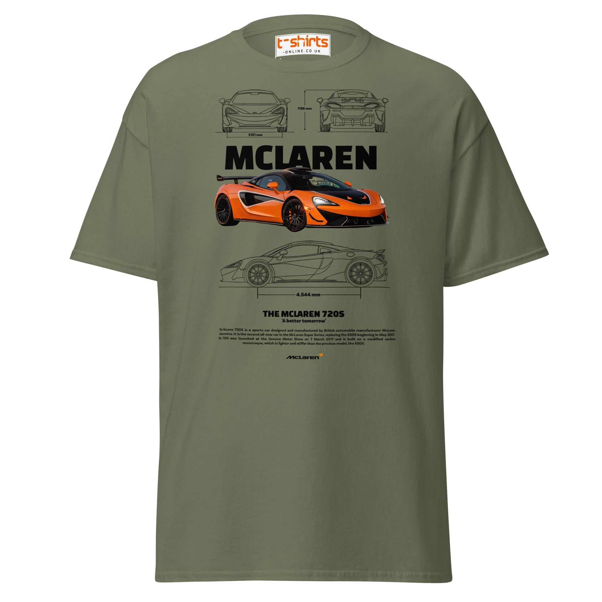 McLaren 720S T-Shirt | Supercar Fan Graphic Tee - Military Green - T-Shirts Online