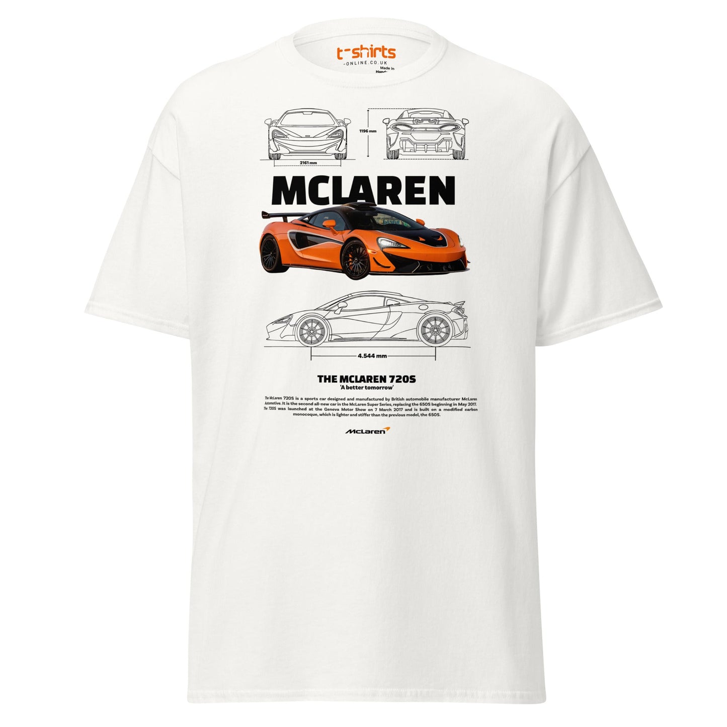 McLaren 720S T-Shirt | Supercar Fan Graphic Tee - White - T-Shirts Online