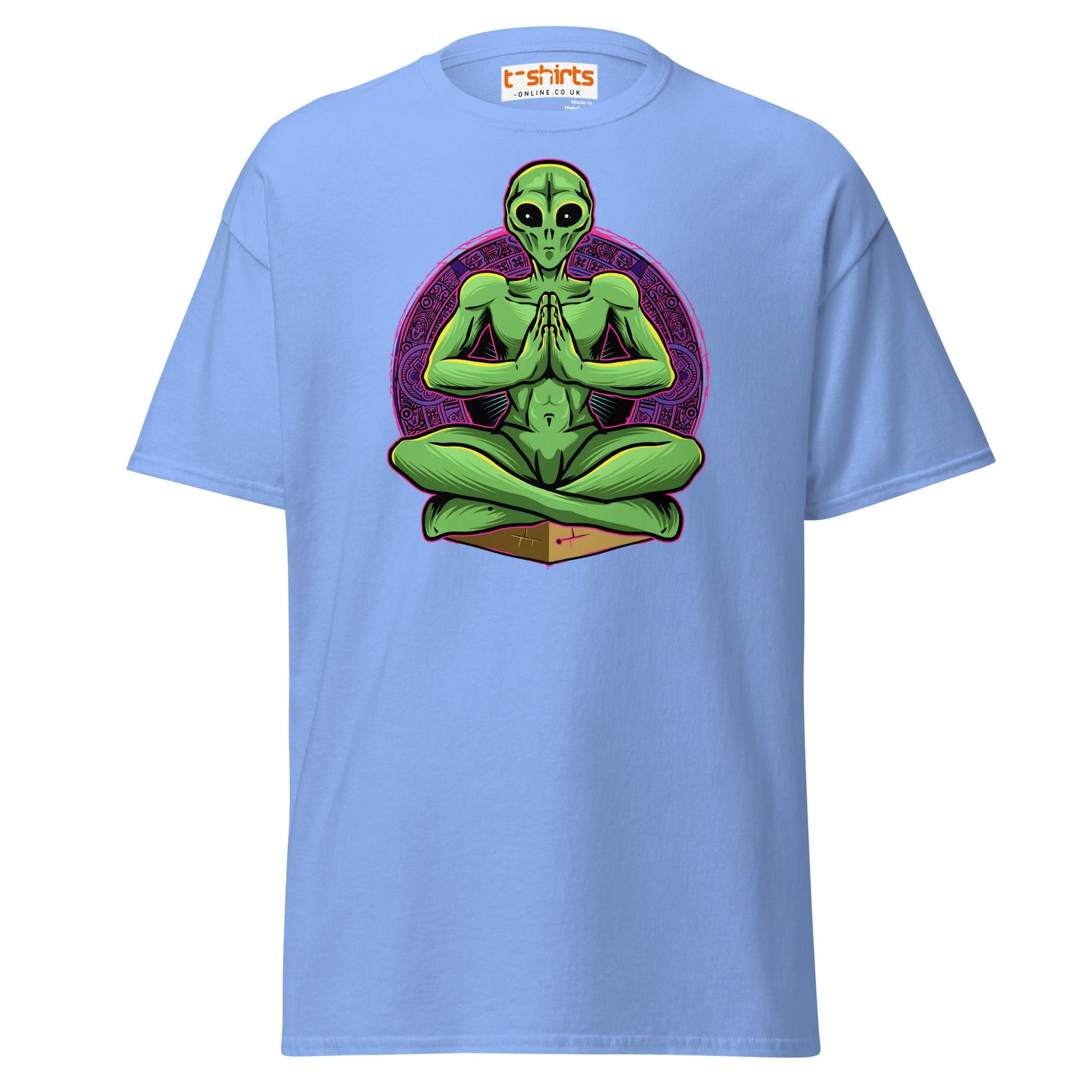 Meditating Alien T-Shirt | Cosmic Spiritual Tee - Carolina Blue - T-Shirts Online