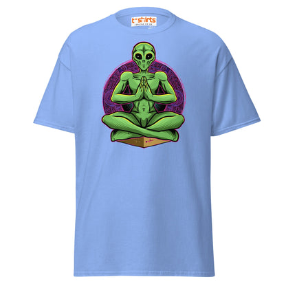 Meditating Alien T-Shirt | Cosmic Spiritual Tee - Carolina Blue - T-Shirts Online