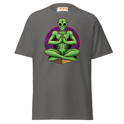 Meditating Alien T-Shirt | Cosmic Spiritual Tee - Charcoal - T-Shirts Online