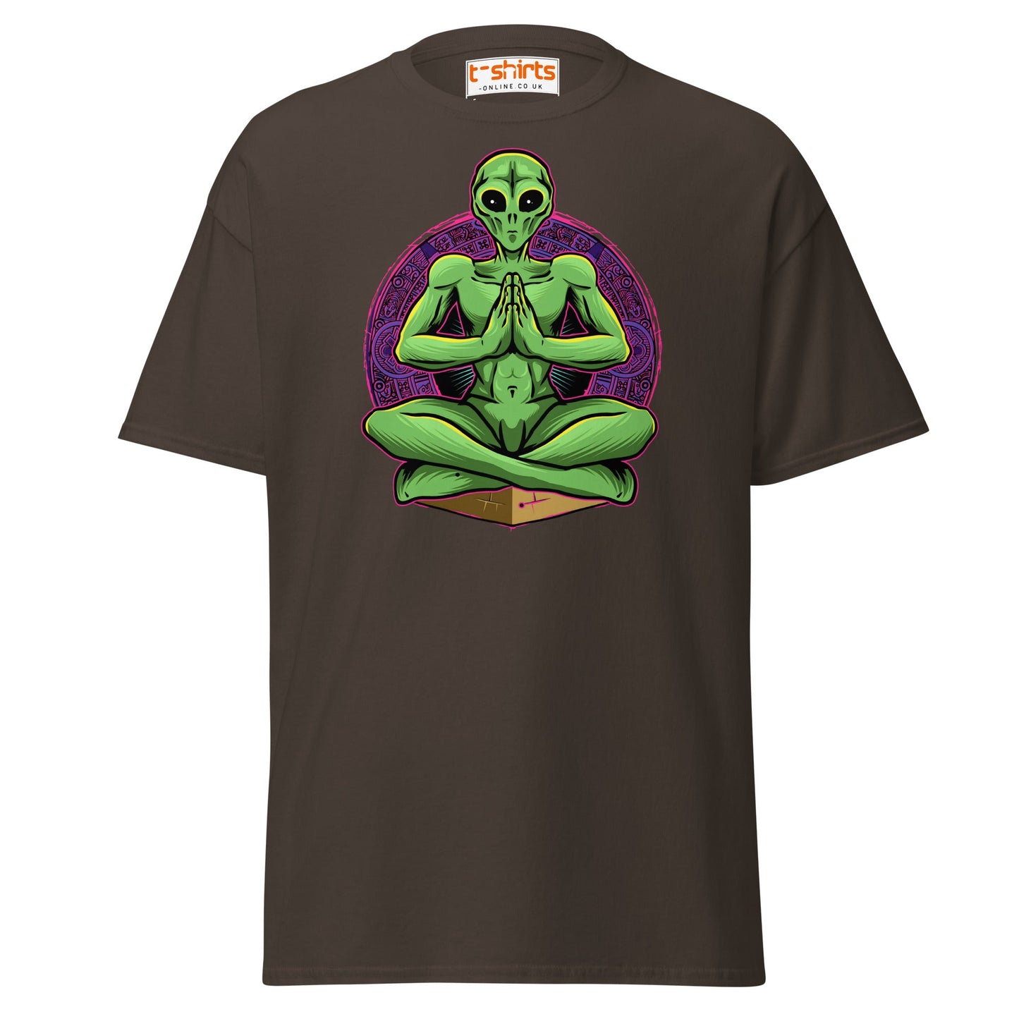 Meditating Alien T-Shirt | Cosmic Spiritual Tee - Dark Chocolate - T-Shirts Online