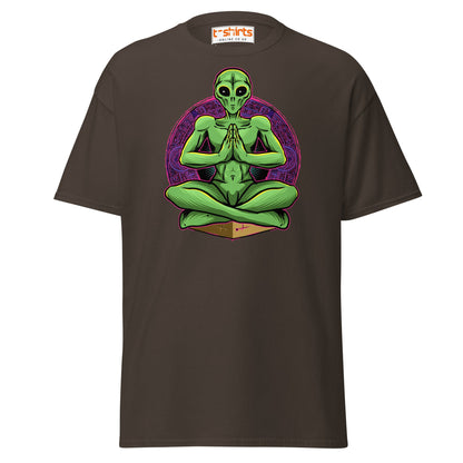 Meditating Alien T-Shirt | Cosmic Spiritual Tee - Dark Chocolate - T-Shirts Online