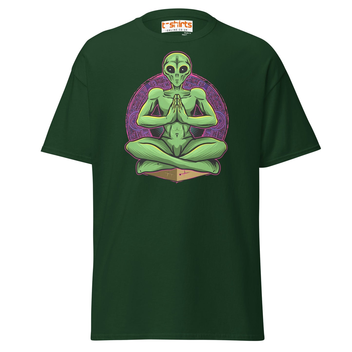 Meditating Alien T-Shirt | Cosmic Spiritual Tee - Forest Green - T-Shirts Online
