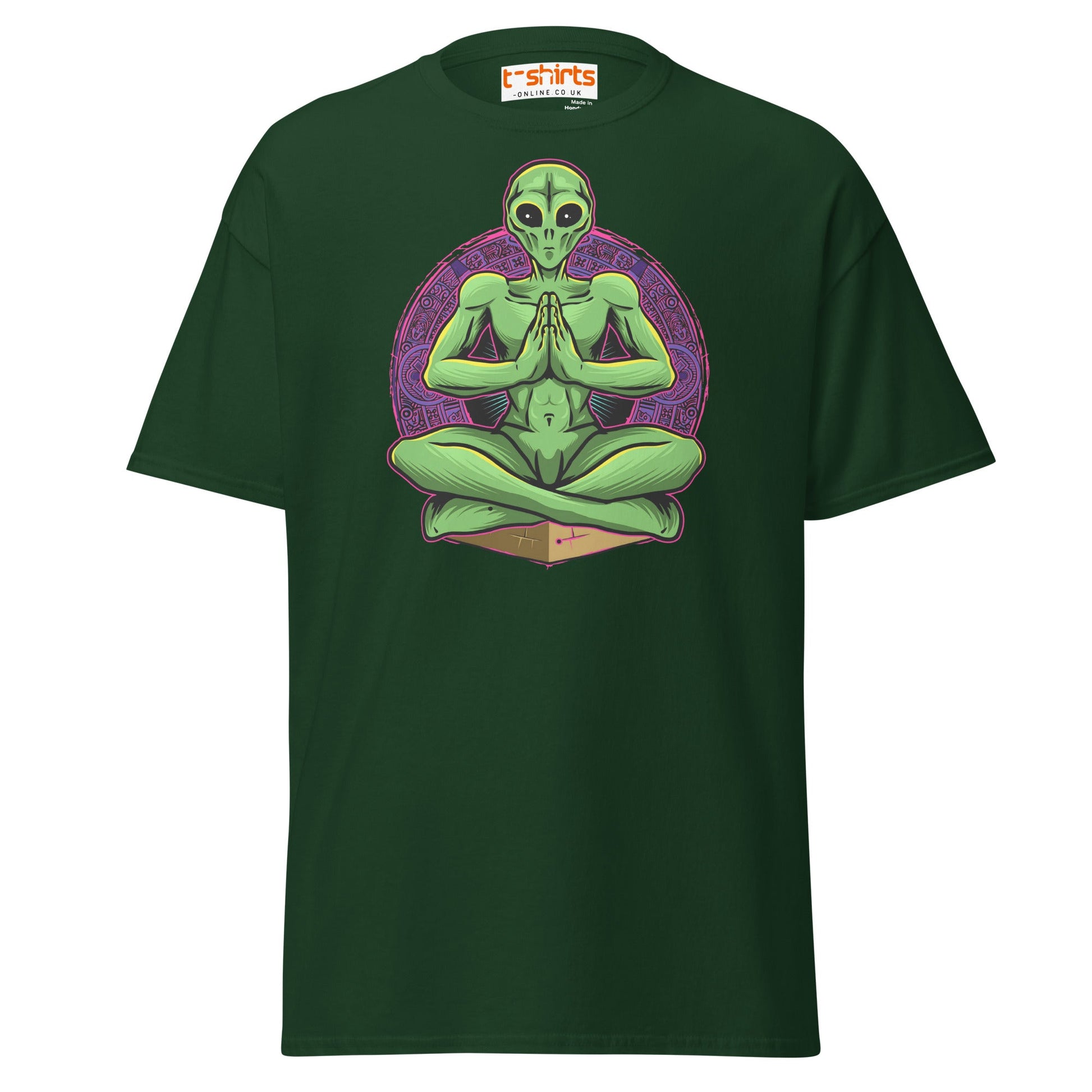 Meditating Alien T-Shirt | Cosmic Spiritual Tee - Forest Green - T-Shirts Online