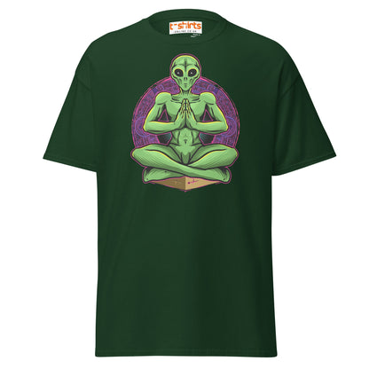 Meditating Alien T-Shirt | Cosmic Spiritual Tee - Forest Green - T-Shirts Online