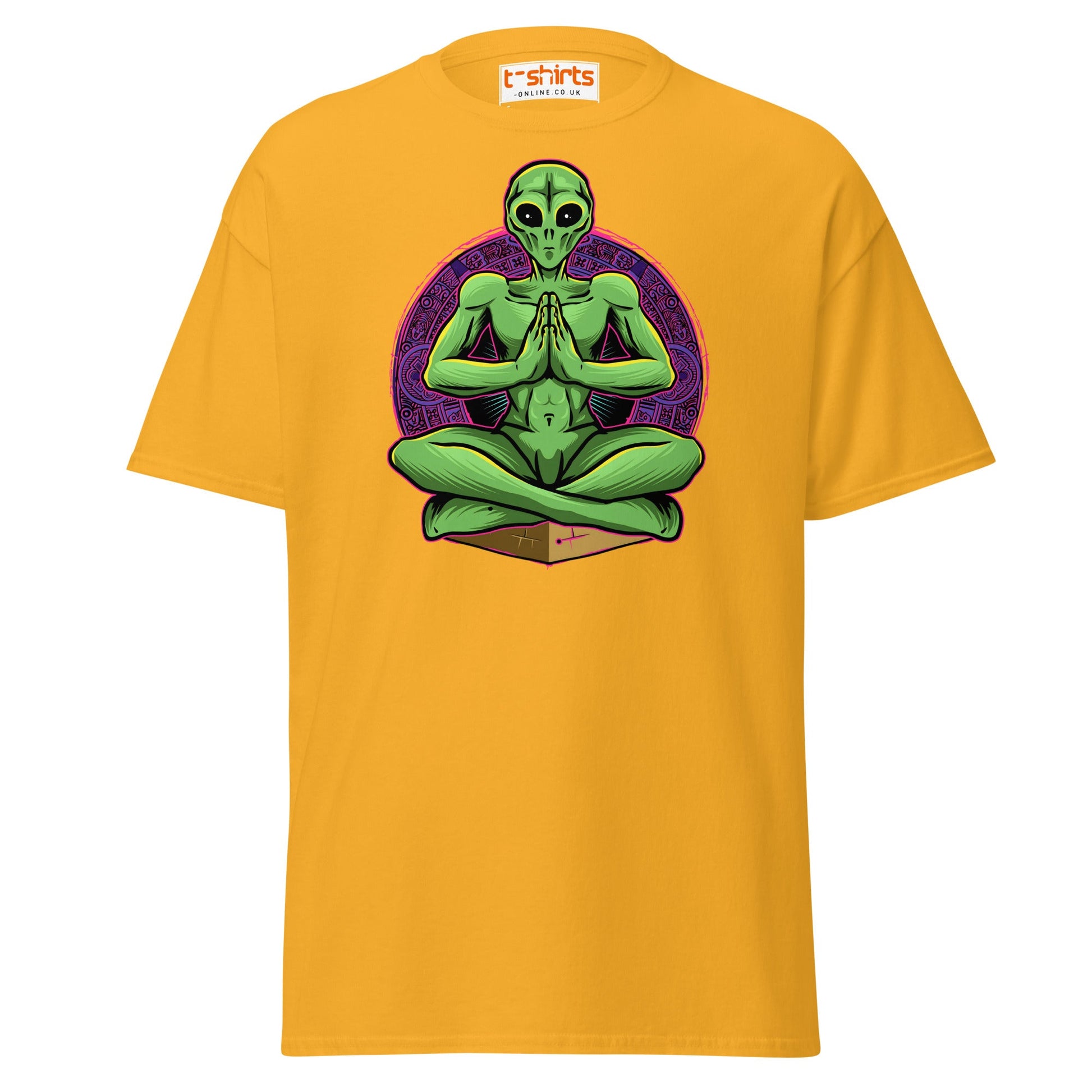 Meditating Alien T-Shirt | Cosmic Spiritual Tee - Gold - T-Shirts Online