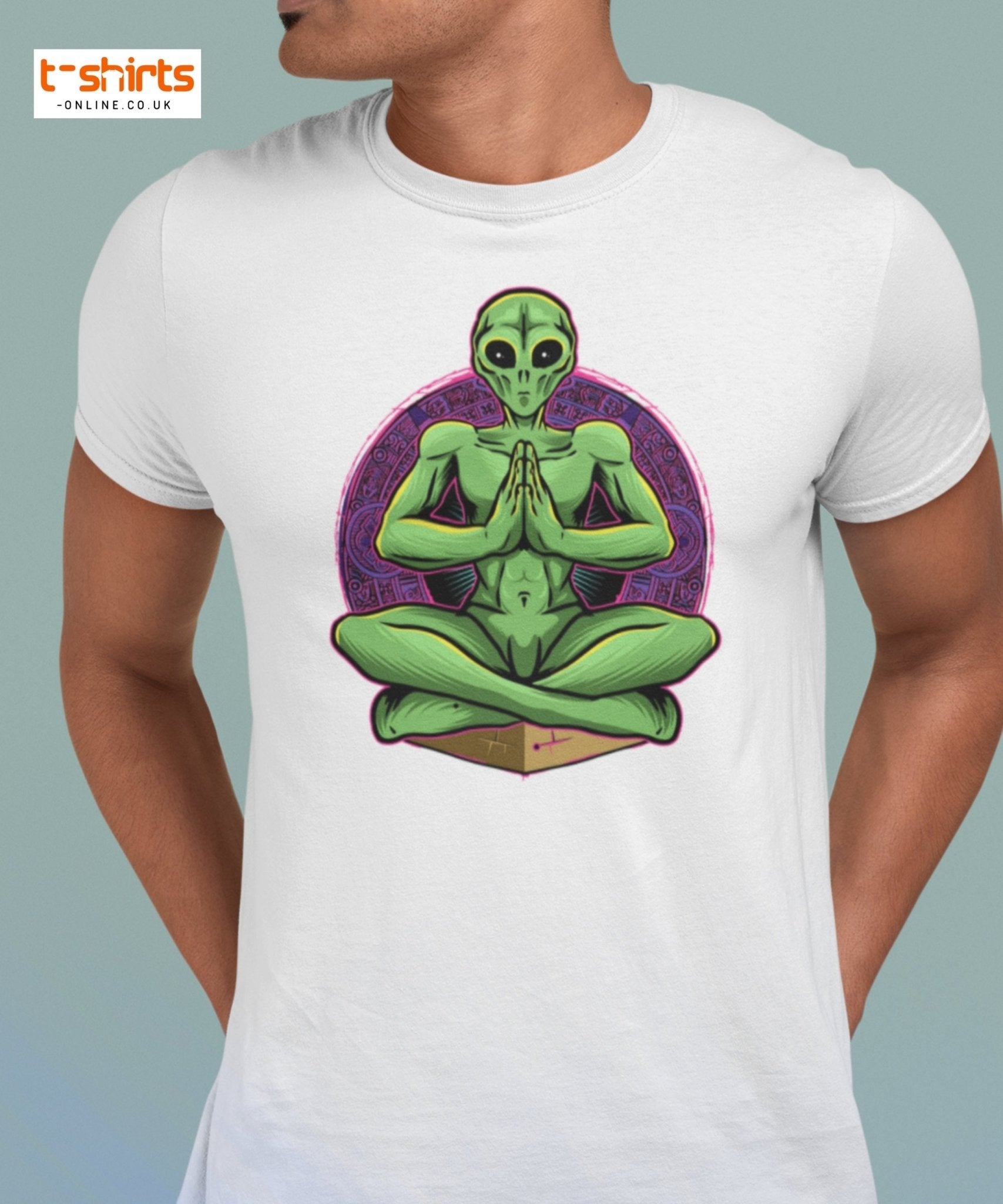 Meditating Alien T-Shirt | Cosmic Spiritual Tee - Maroon - T-Shirts Online