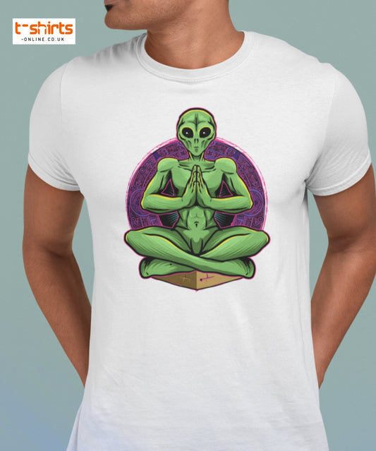 Meditating Alien T-Shirt | Cosmic Spiritual Tee - Maroon - T-Shirts Online