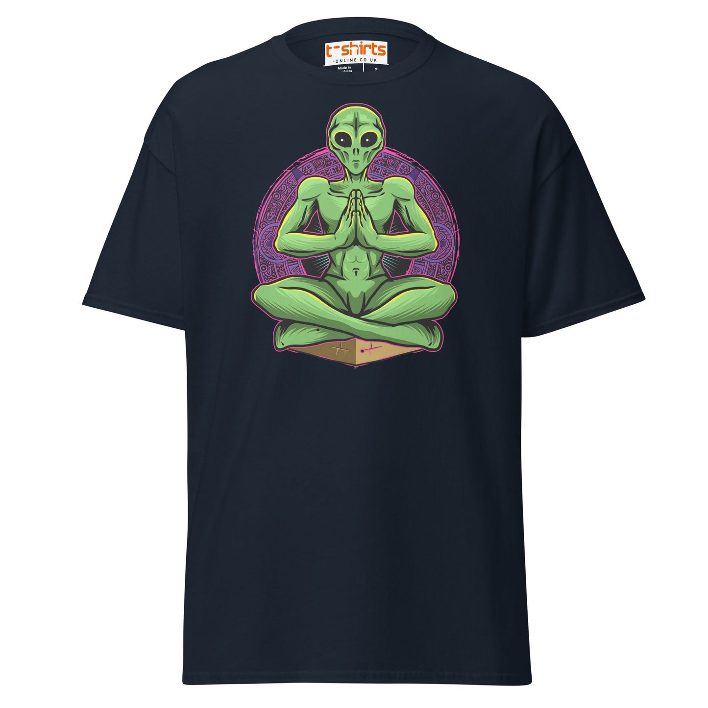 Meditating Alien T-Shirt | Cosmic Spiritual Tee - Navy - T-Shirts Online