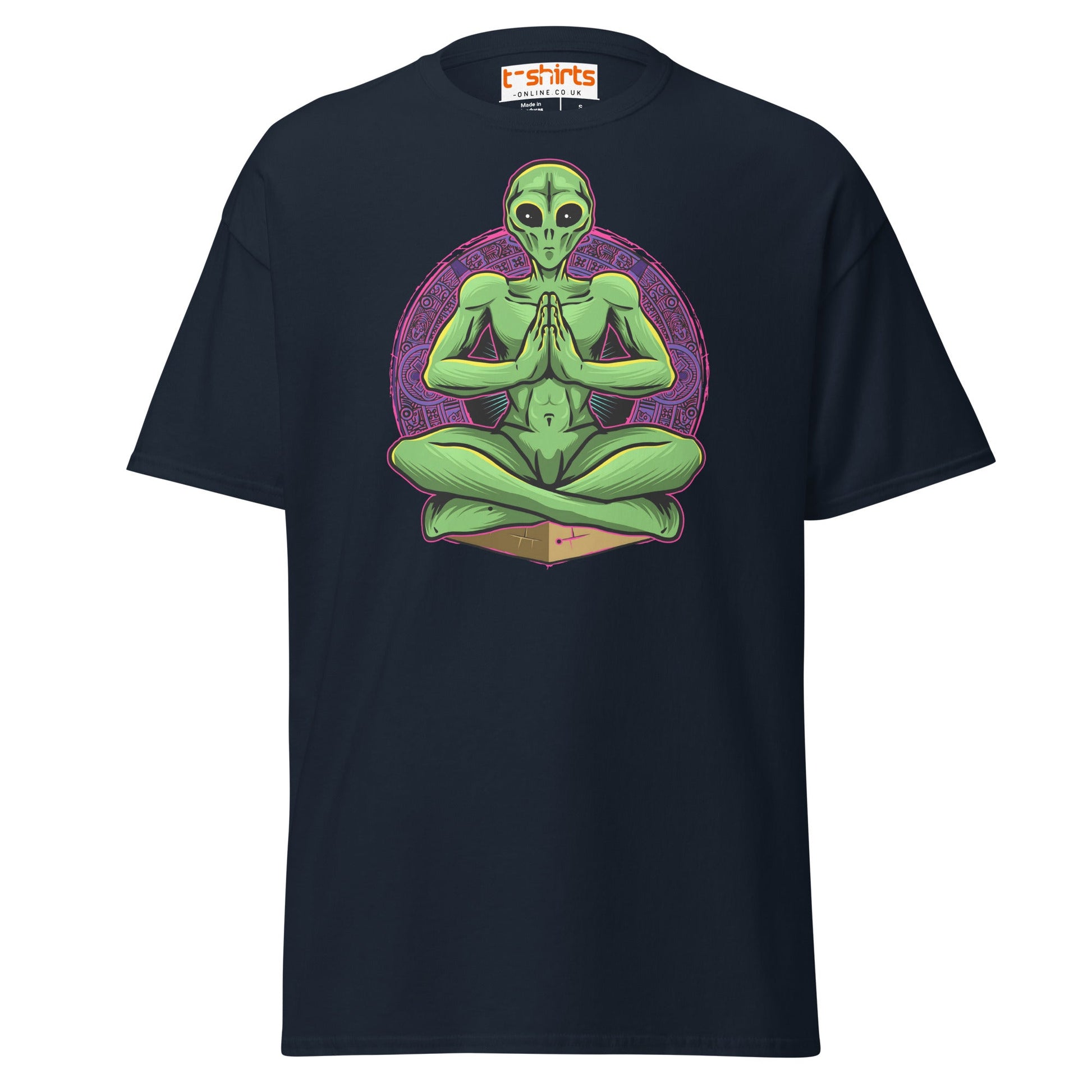 Meditating Alien T-Shirt | Cosmic Spiritual Tee - Navy - T-Shirts Online
