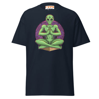 Meditating Alien T-Shirt | Cosmic Spiritual Tee - Navy - T-Shirts Online