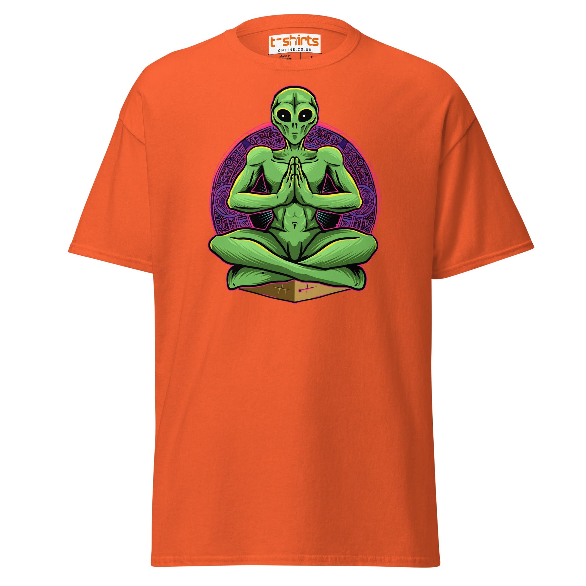 Meditating Alien T-Shirt | Cosmic Spiritual Tee - Orange - T-Shirts Online