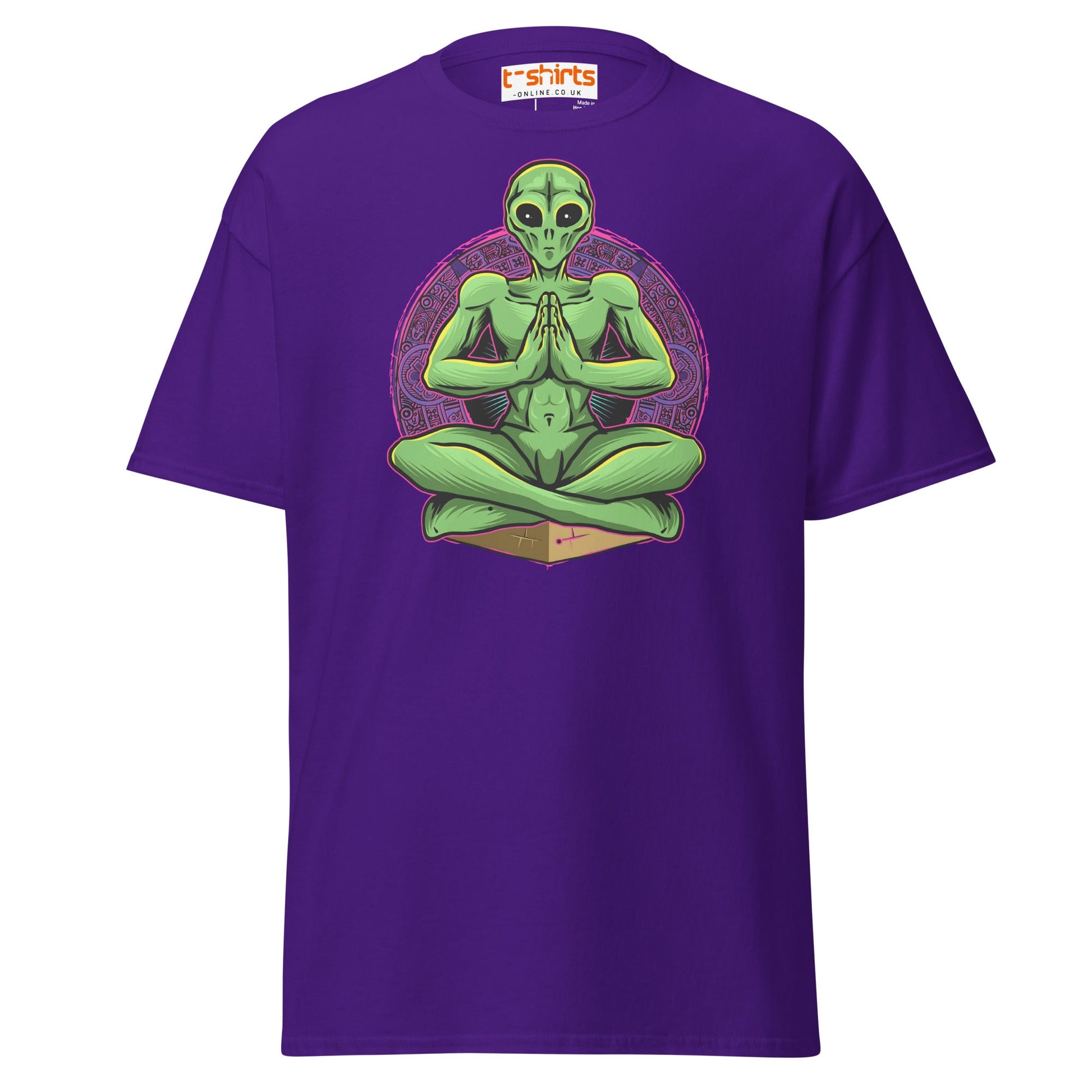 Meditating Alien T-Shirt | Cosmic Spiritual Tee - Purple - T-Shirts Online