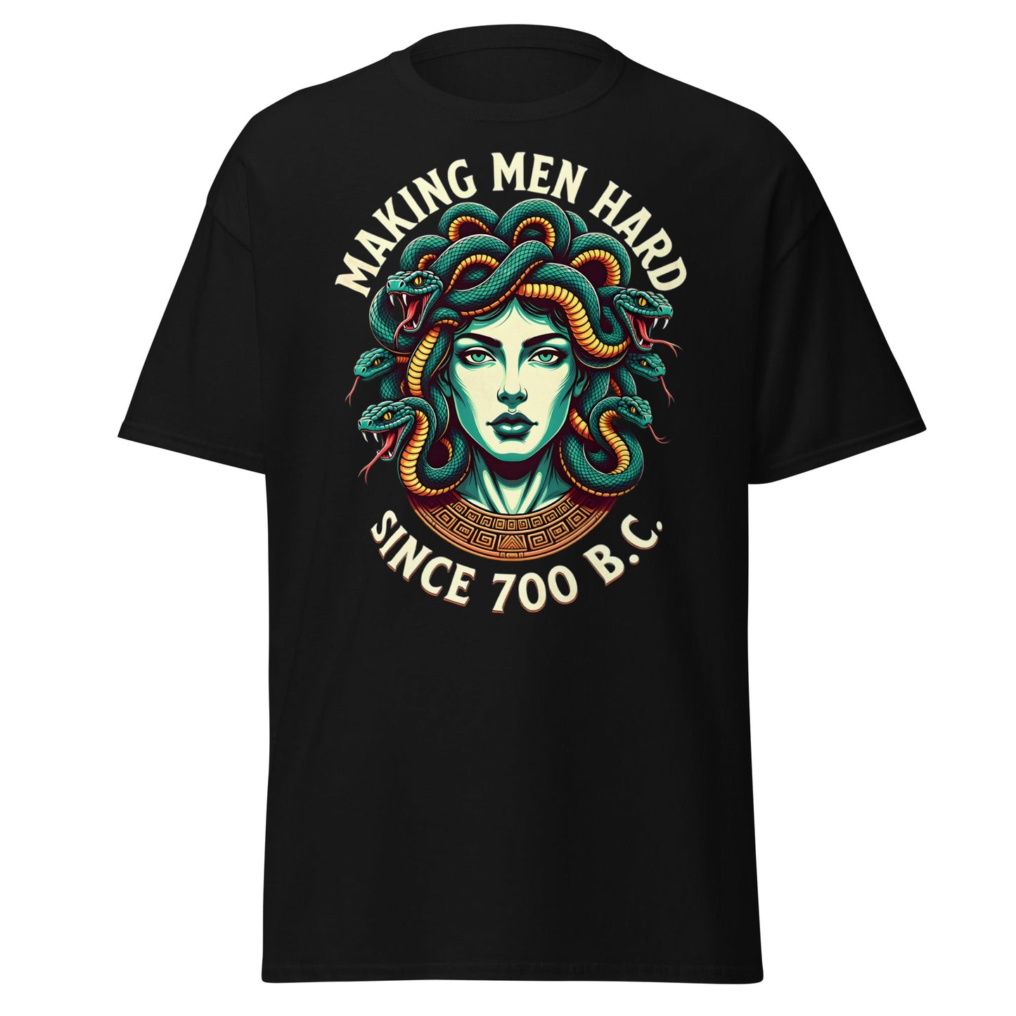 Medusa Making Men Hard Since 700 BC – Funny Myth T-Shirt - Black - T-Shirts Online