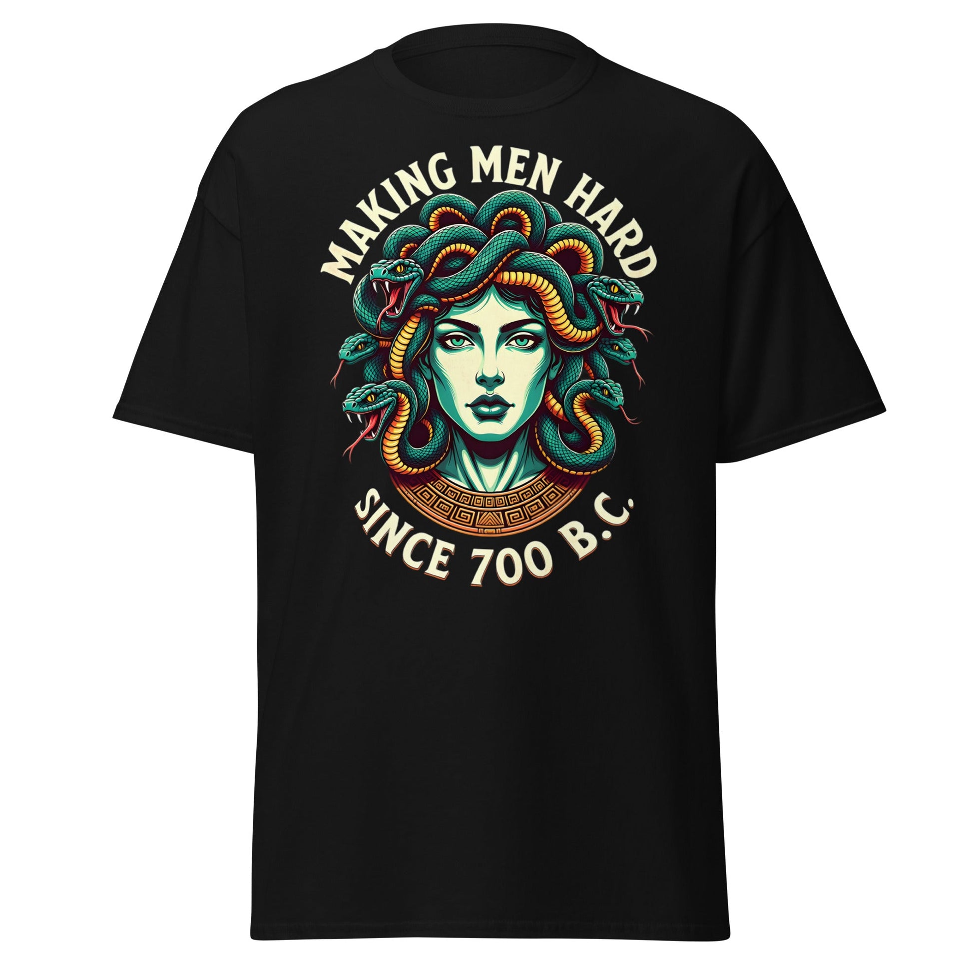 Medusa Making Men Hard Since 700 BC – Funny Myth T-Shirt - Black - T-Shirts Online