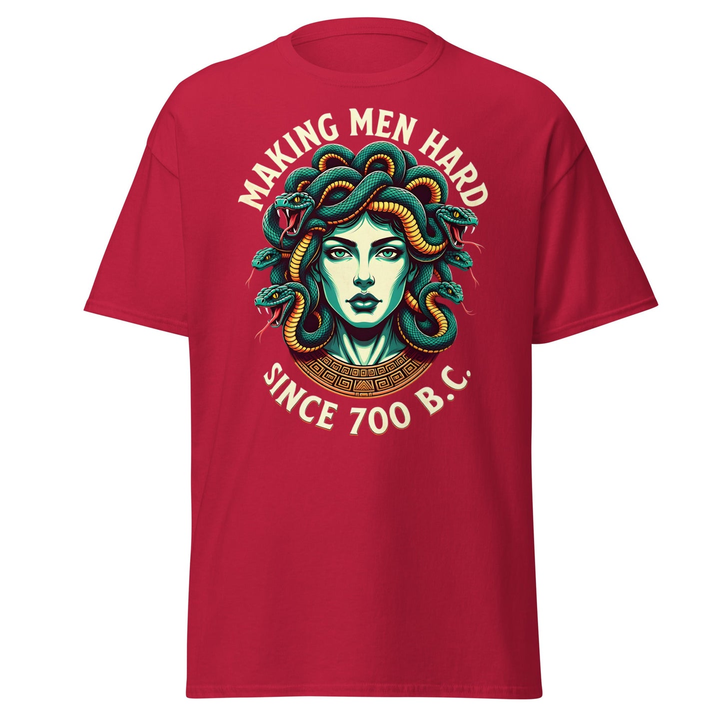 Medusa Making Men Hard Since 700 BC – Funny Myth T-Shirt - Cardinal - T-Shirts Online
