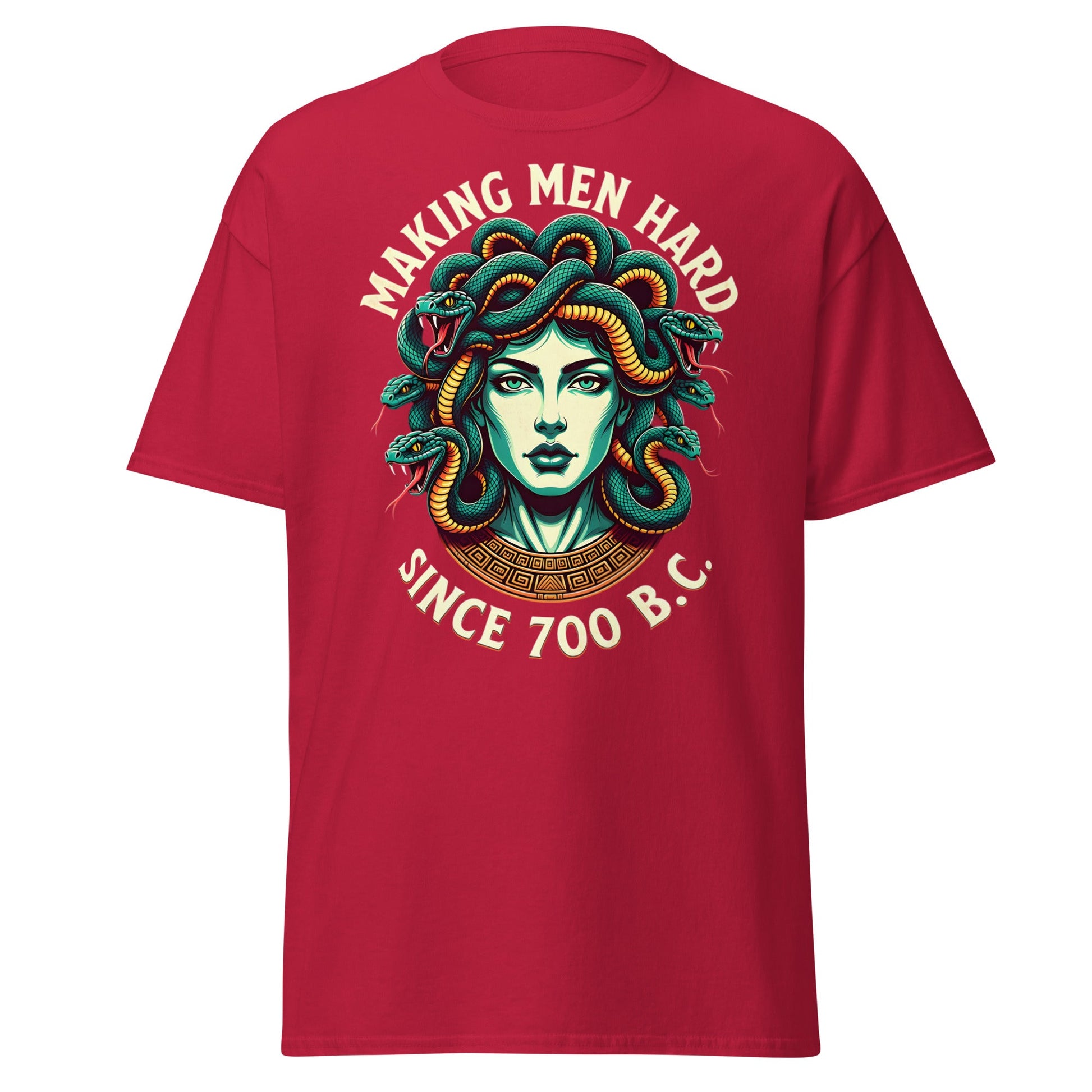 Medusa Making Men Hard Since 700 BC – Funny Myth T-Shirt - Cardinal - T-Shirts Online
