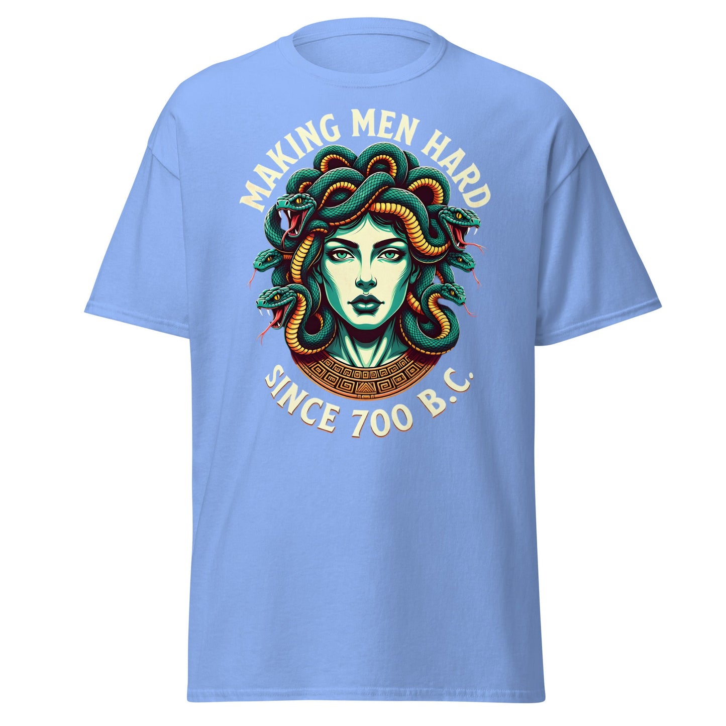 Medusa Making Men Hard Since 700 BC – Funny Myth T-Shirt - Carolina Blue - T-Shirts Online