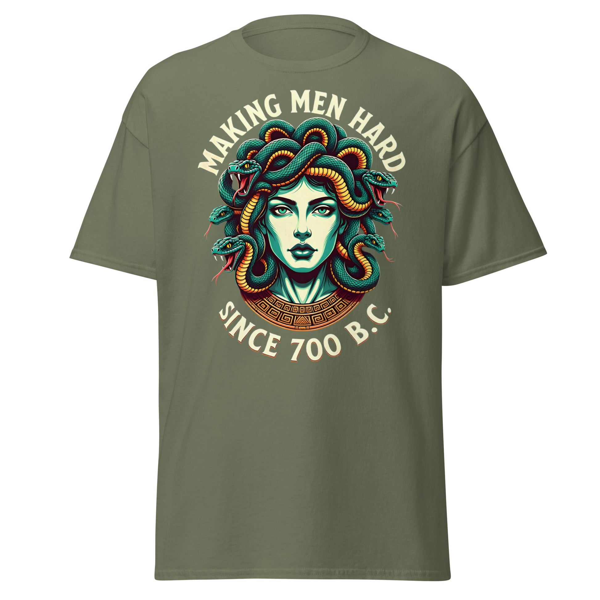 Medusa Making Men Hard Since 700 BC – Funny Myth T-Shirt - Military Green - T-Shirts Online