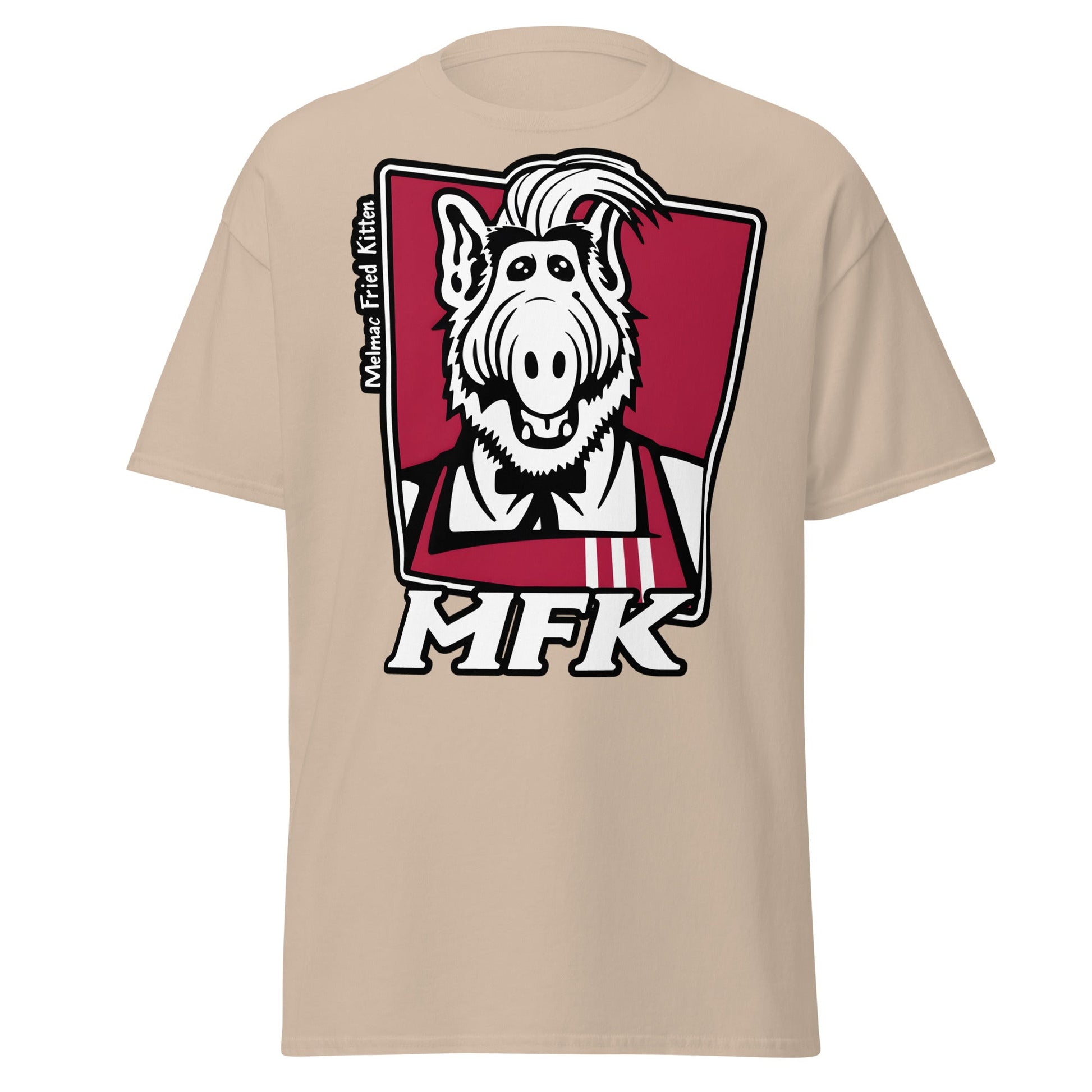 Melmac Fried Kitten MFK T-Shirt - ALF Parody Tee - Sand - T-Shirts Online