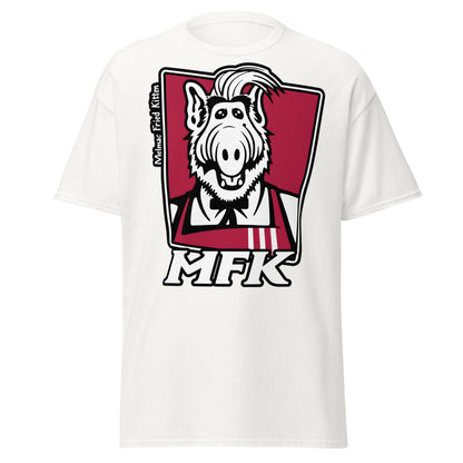 Melmac Fried Kitten MFK T-Shirt - ALF Parody Tee - White - T-Shirts Online