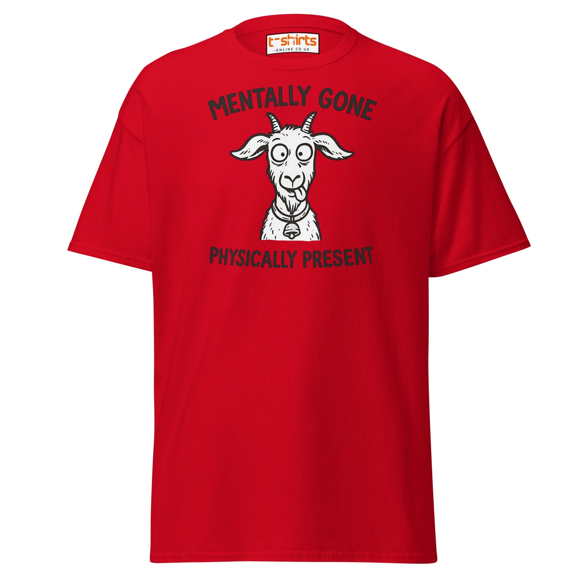 Mentally Gone Physically Present Goat T-Shirt - Red - T-Shirts Online