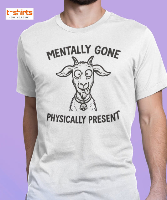 Mentally Gone Physically Present Goat T-Shirt - Red - T-Shirts Online