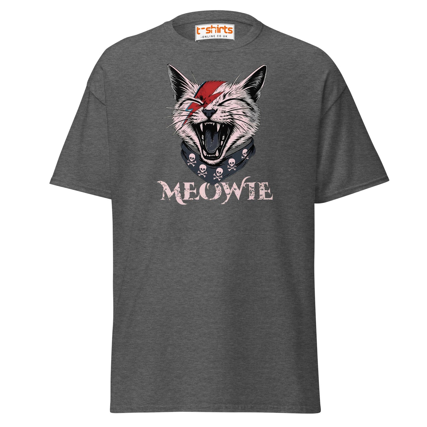 Meowie Cat T-Shirt | Funny Rock Parody Tee - Dark Heather - T-Shirts Online