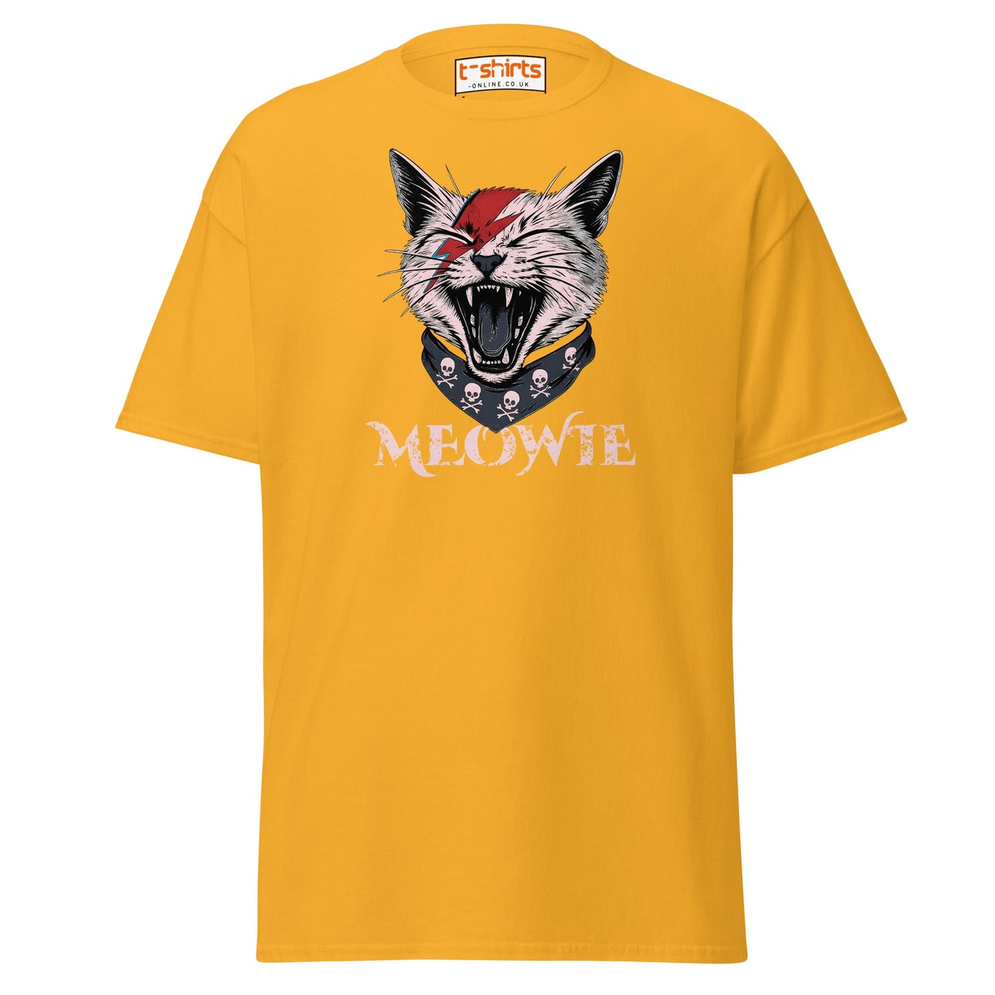 Meowie Cat T-Shirt | Funny Rock Parody Tee - Gold - T-Shirts Online
