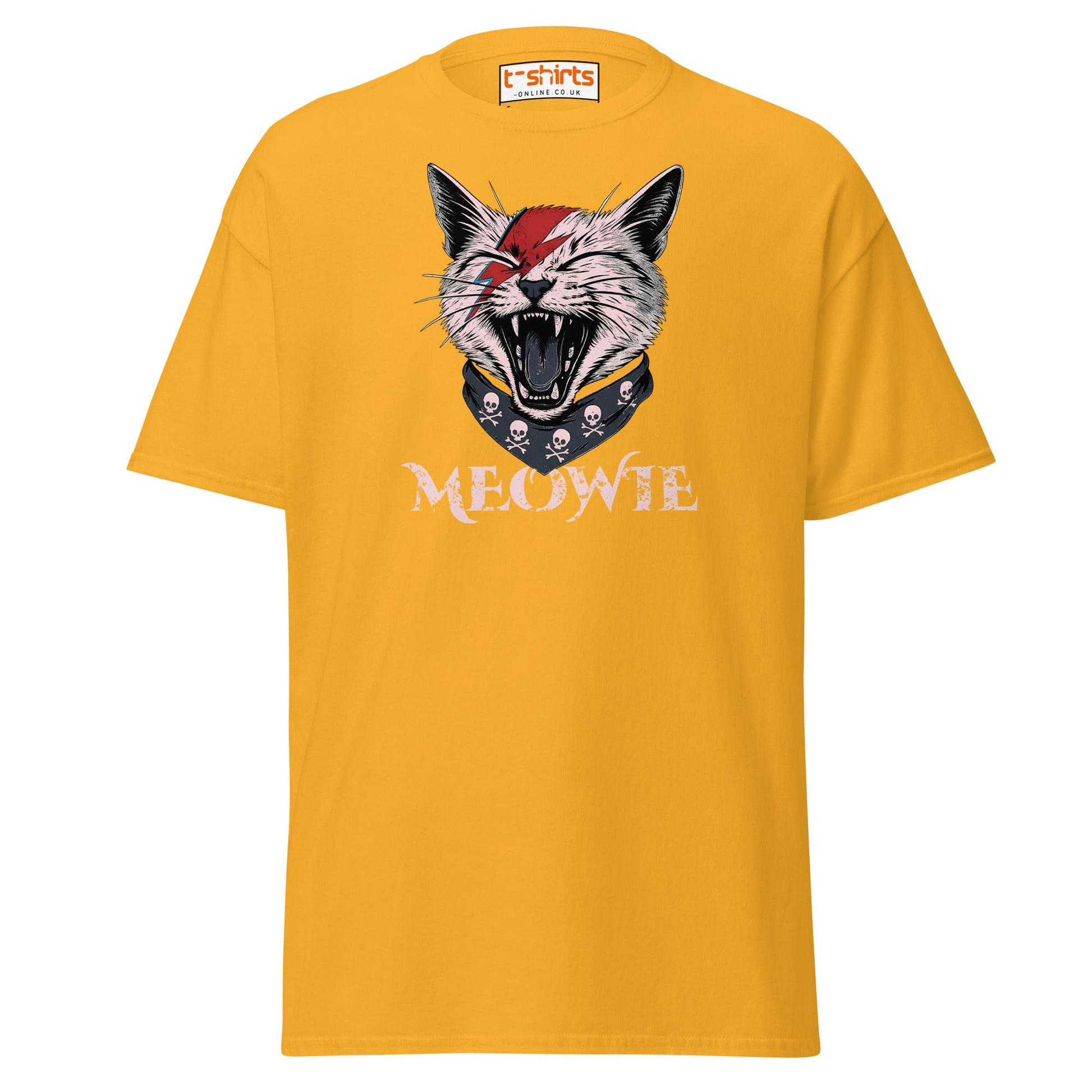 Meowie Cat T-Shirt | Funny Rock Parody Tee - Gold - T-Shirts Online