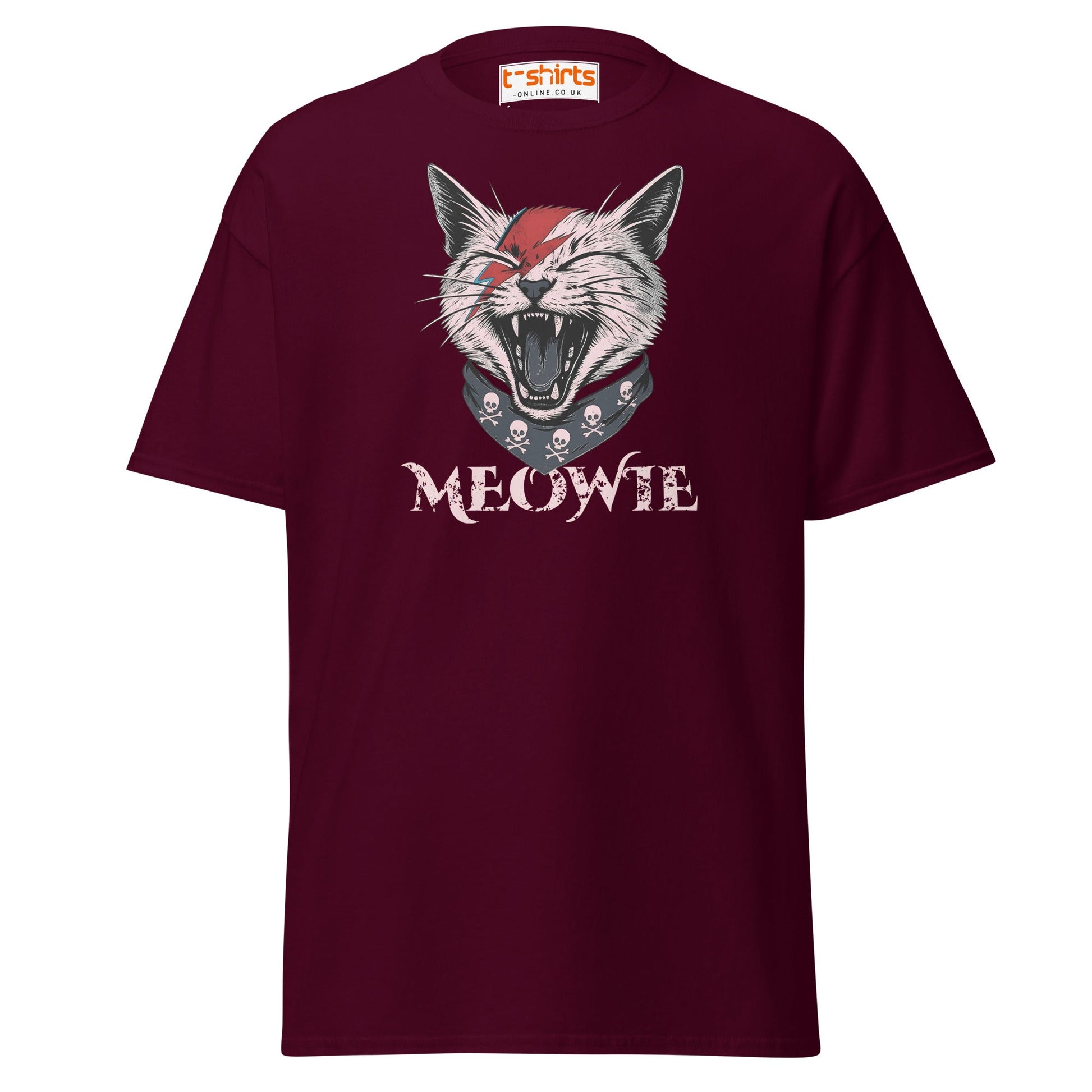 Meowie Cat T-Shirt | Funny Rock Parody Tee - Maroon - T-Shirts Online