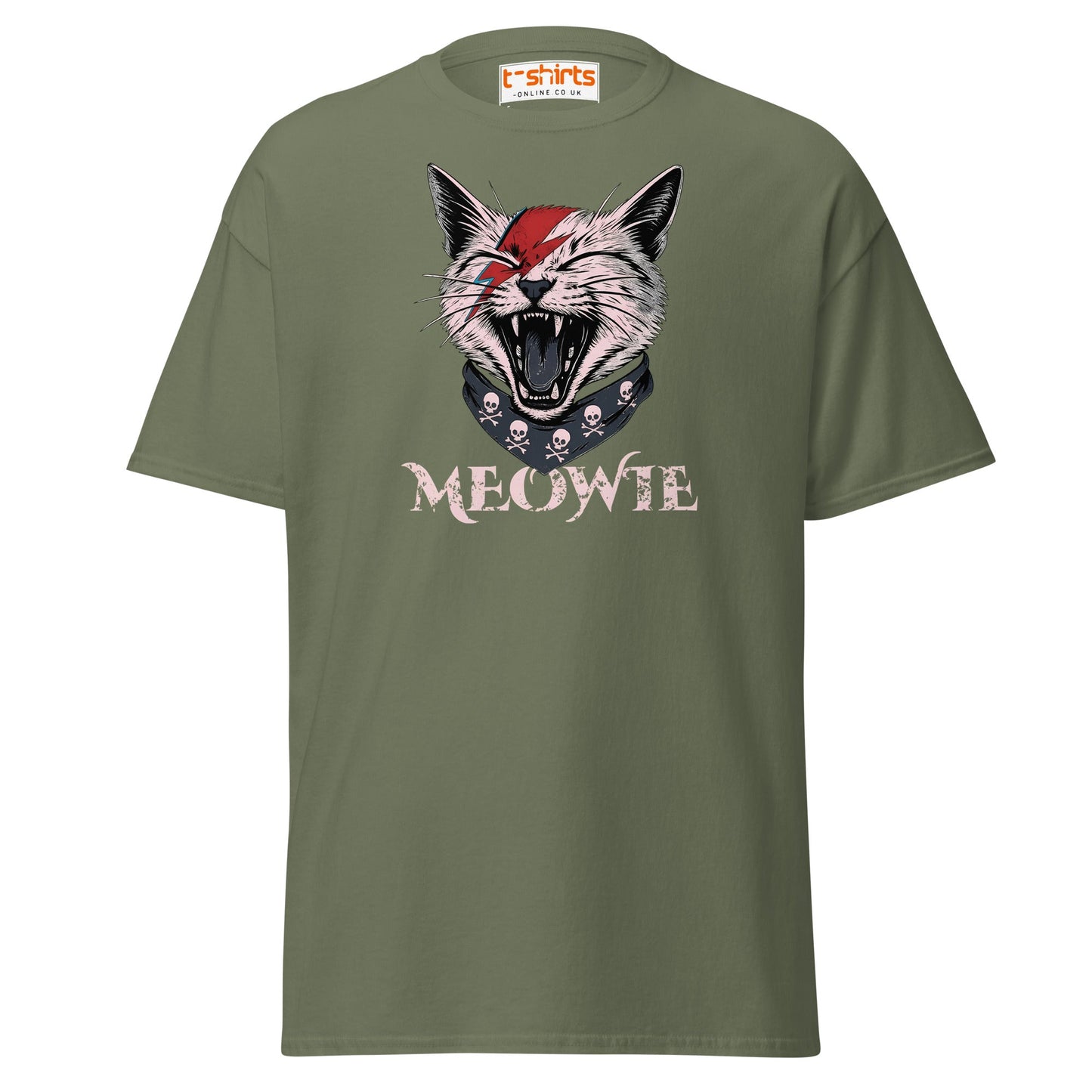 Meowie Cat T-Shirt | Funny Rock Parody Tee - Military Green - T-Shirts Online