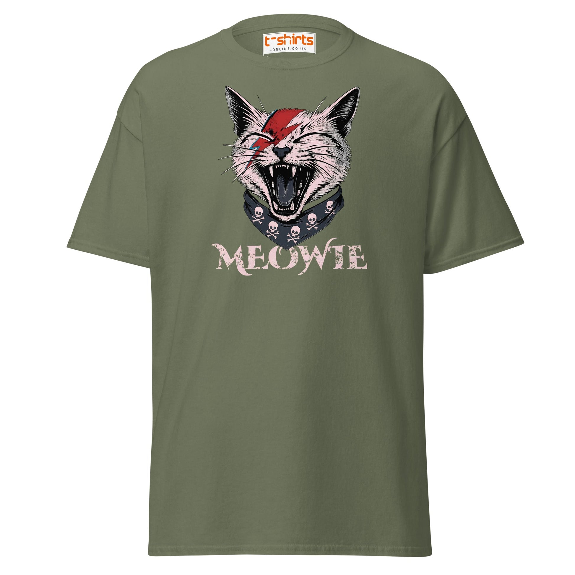 Meowie Cat T-Shirt | Funny Rock Parody Tee - Military Green - T-Shirts Online