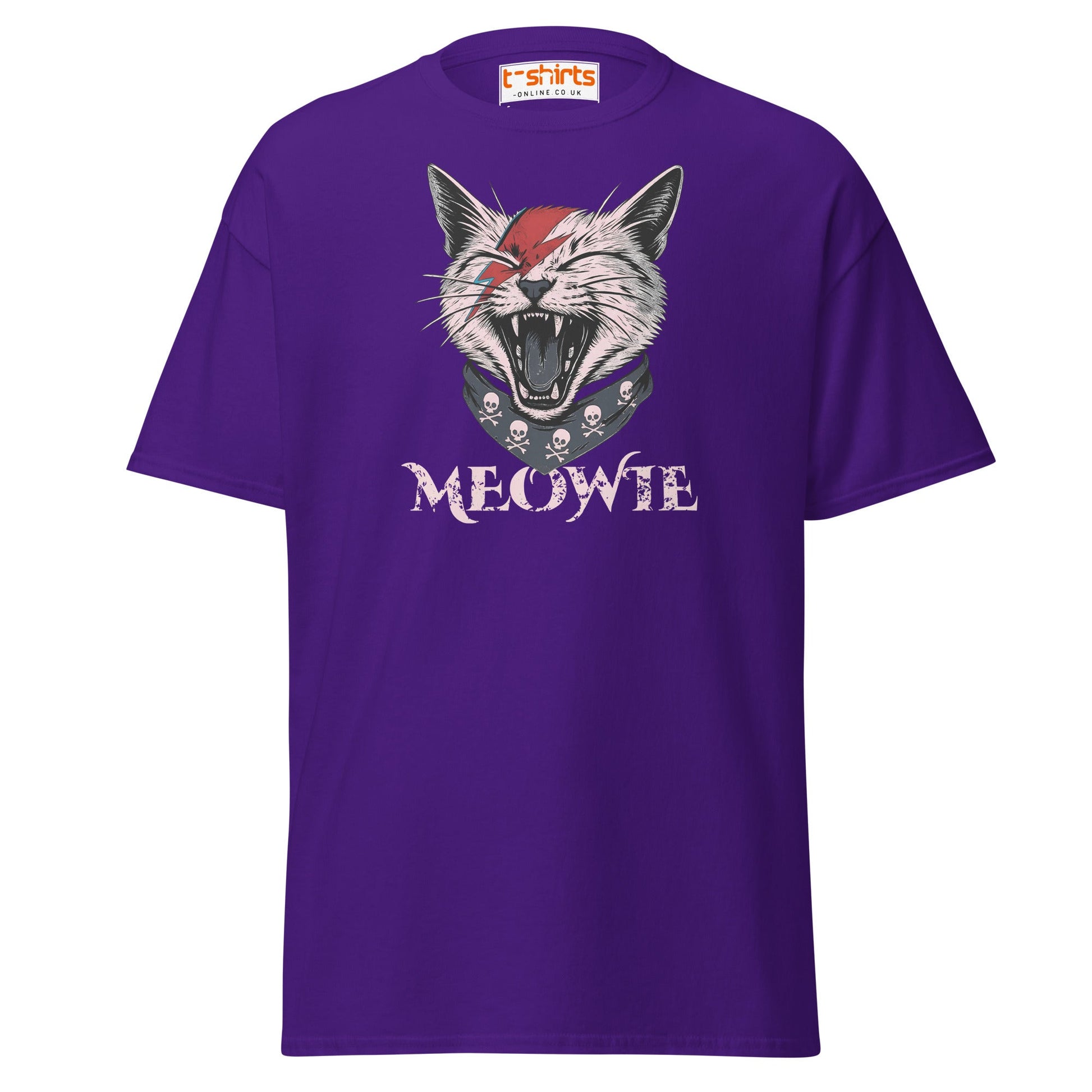 Meowie Cat T-Shirt | Funny Rock Parody Tee - Purple - T-Shirts Online