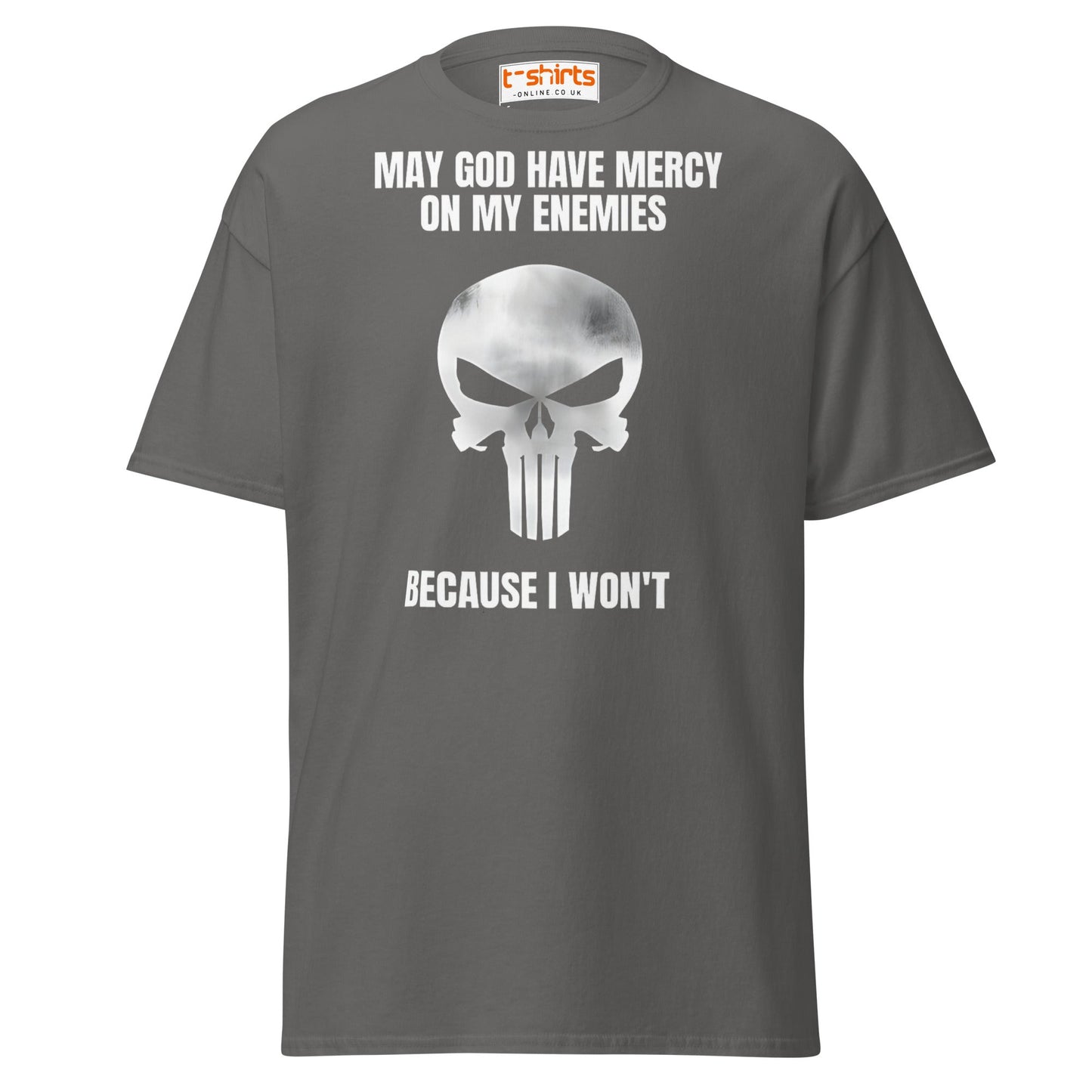 Mercy on My Enemies T-Shirt | Bold Skull Warrior Tee - Charcoal - T-Shirts Online