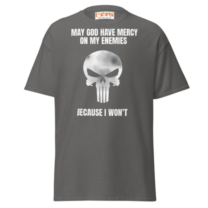 Mercy on My Enemies T-Shirt | Bold Skull Warrior Tee - Charcoal - T-Shirts Online