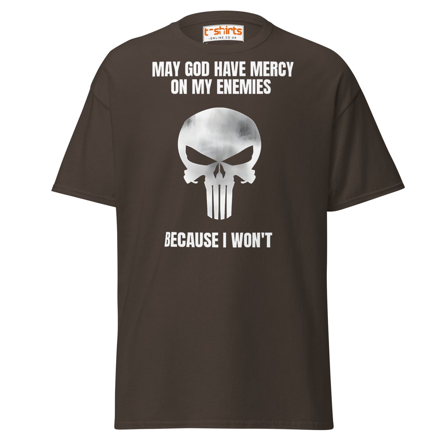 Mercy on My Enemies T-Shirt | Bold Skull Warrior Tee - Dark Chocolate - T-Shirts Online