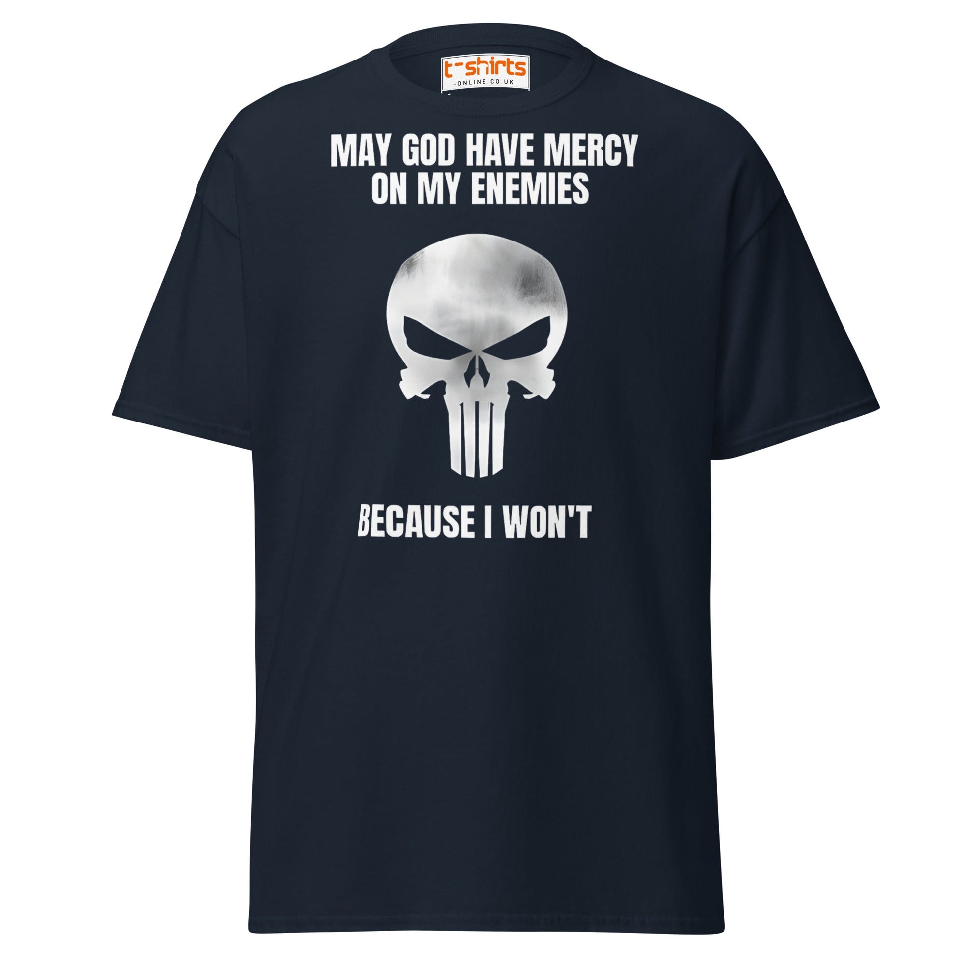 Mercy on My Enemies T-Shirt | Bold Skull Warrior Tee - Navy - T-Shirts Online