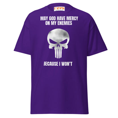 Mercy on My Enemies T-Shirt | Bold Skull Warrior Tee - Purple - T-Shirts Online