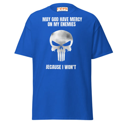 Mercy on My Enemies T-Shirt | Bold Skull Warrior Tee - Royal - T-Shirts Online