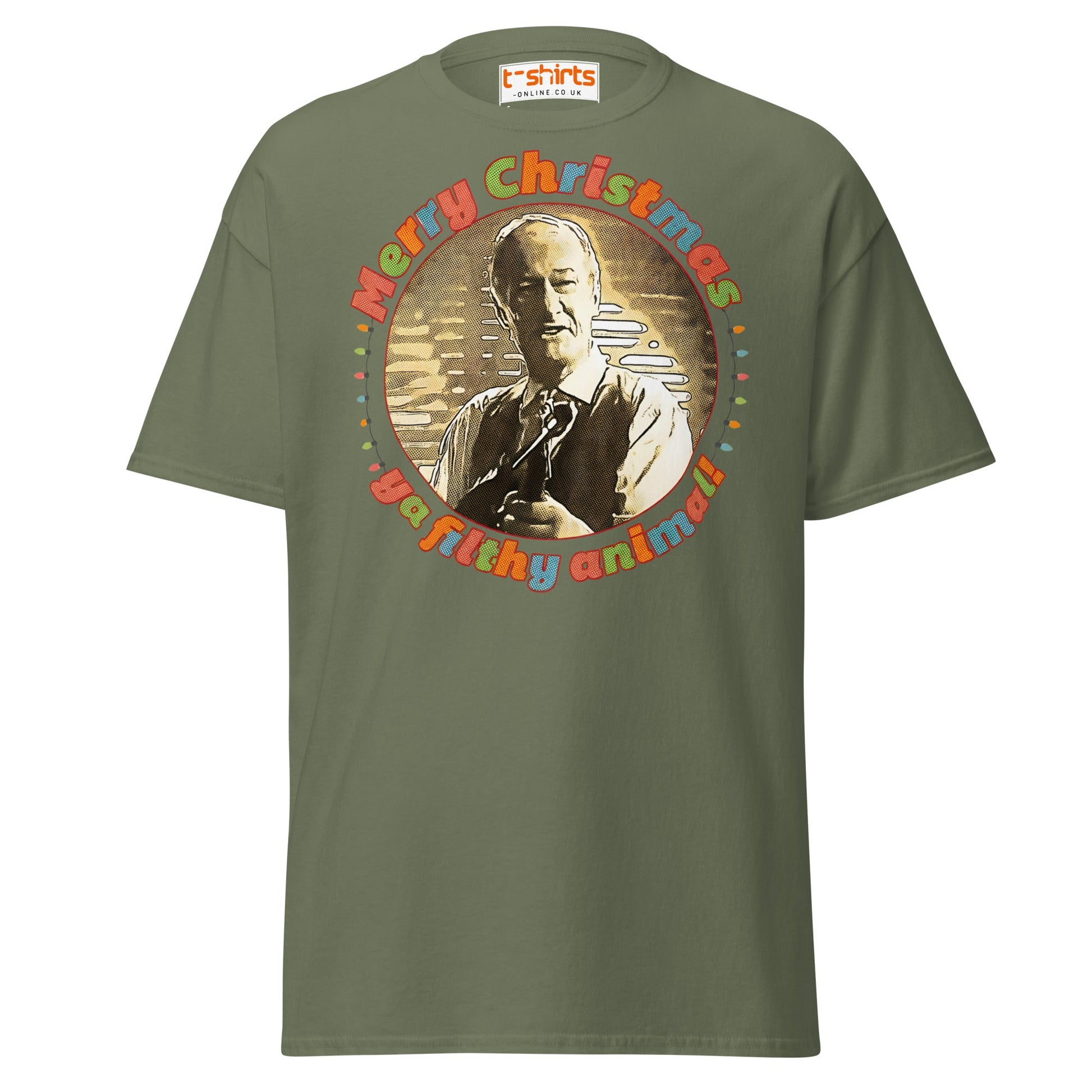 Merry Christmas Ya Filthy Animal Retro Movie T-Shirt - Military Green - T-Shirts Online
