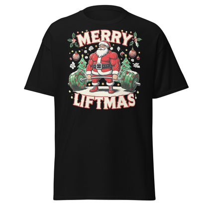 Merry Liftmas Funny Christmas Gym Santa T-Shirt - Black - T-Shirts Online