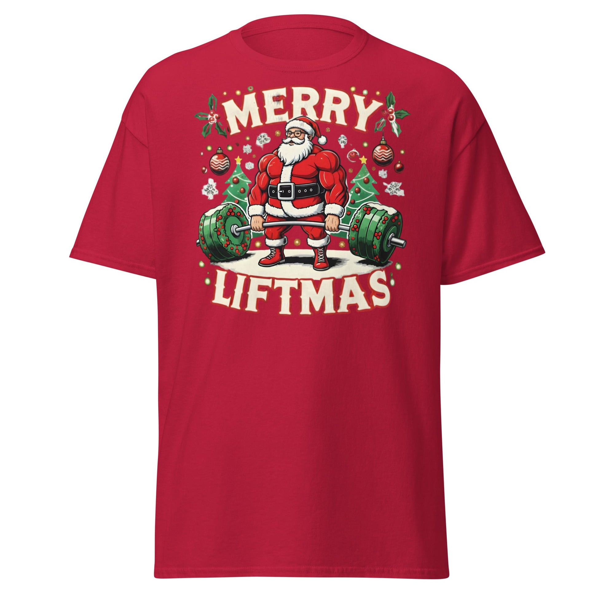 Merry Liftmas Funny Christmas Gym Santa T-Shirt - Cardinal - T-Shirts Online