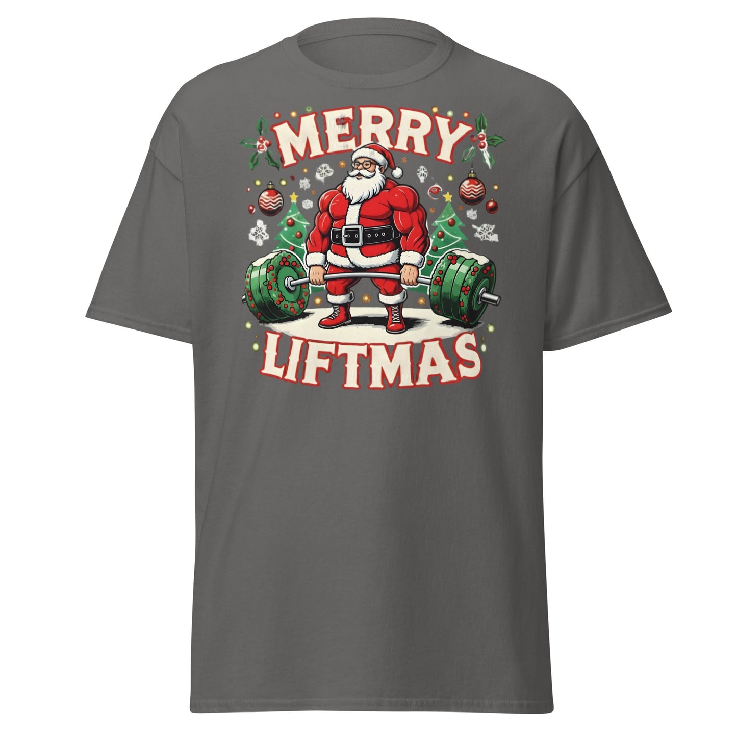 Merry Liftmas Funny Christmas Gym Santa T-Shirt - Charcoal - T-Shirts Online