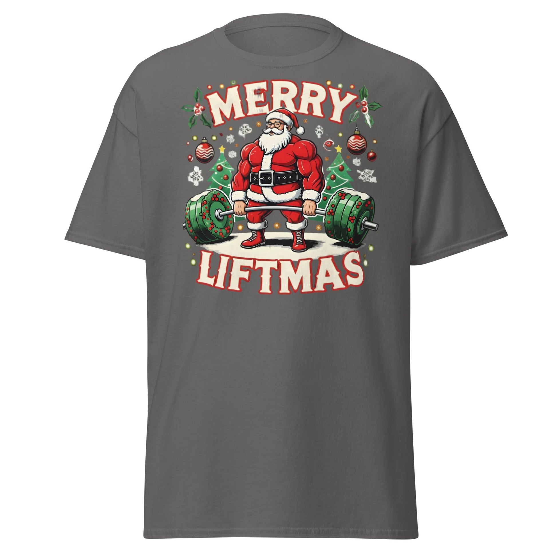 Merry Liftmas Funny Christmas Gym Santa T-Shirt - Charcoal - T-Shirts Online