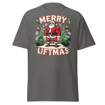 Merry Liftmas Funny Christmas Gym Santa T-Shirt - Charcoal - T-Shirts Online