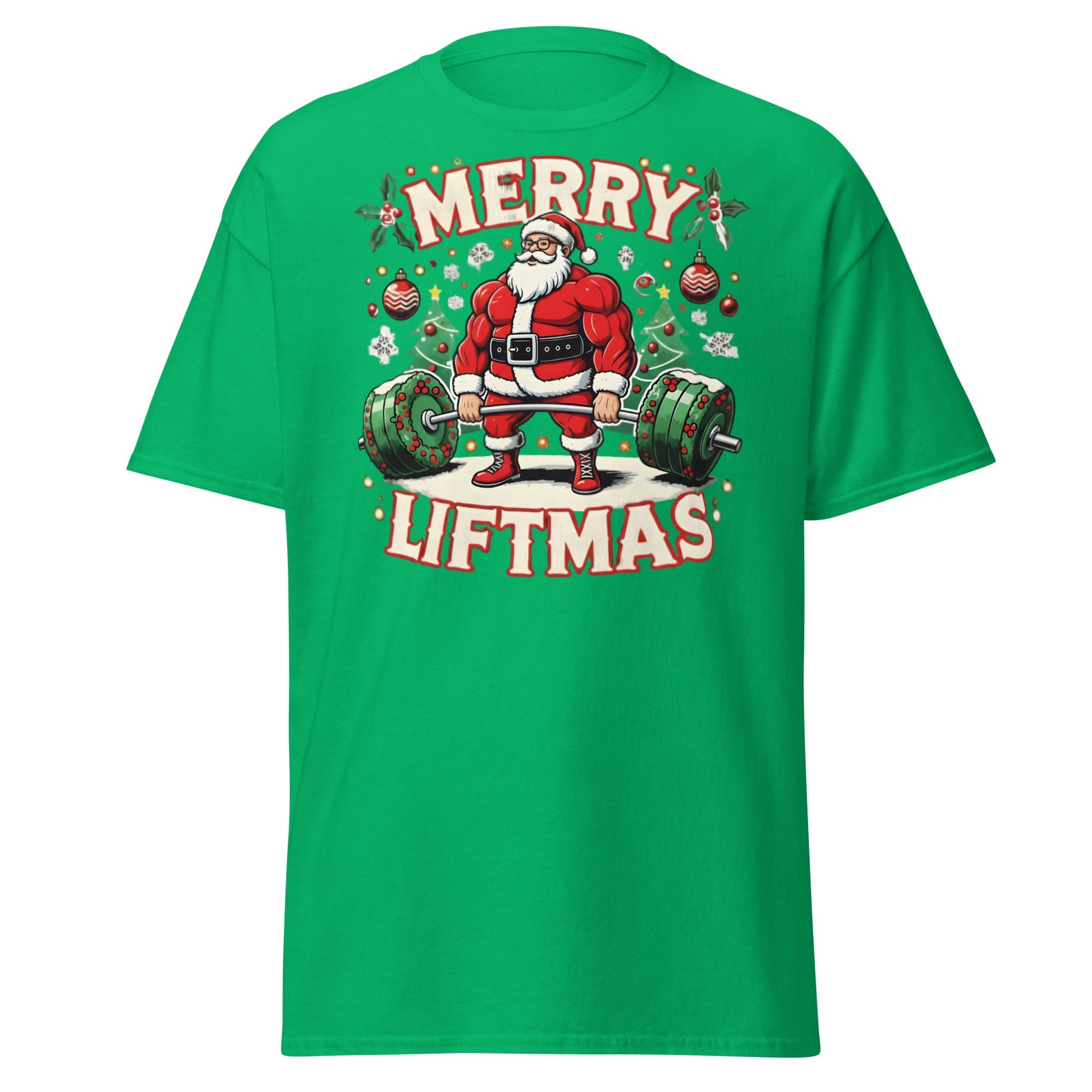Merry Liftmas Funny Christmas Gym Santa T-Shirt - Irish Green - T-Shirts Online