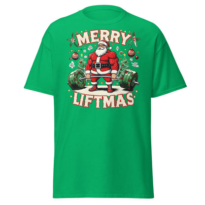 Merry Liftmas Funny Christmas Gym Santa T-Shirt - Irish Green - T-Shirts Online